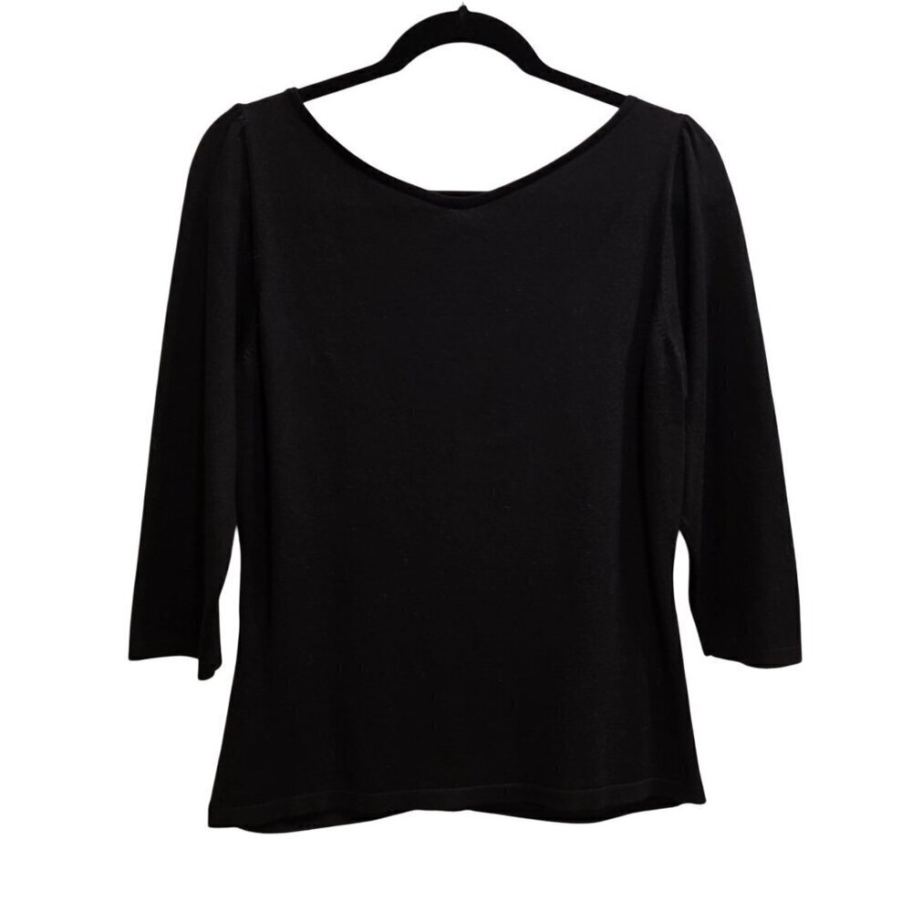 Ann Taylor Womens Black V-Neck Long Sleeve Ruched Quarter Sleeve Sweater Top L - Picture 7 of 7